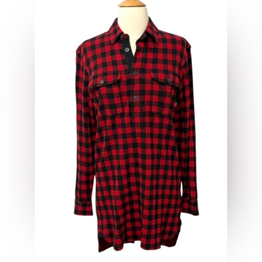 Ralph Lauren Blue Label Women's Plaid Popover Shirt Tunic Check Red Black Size S